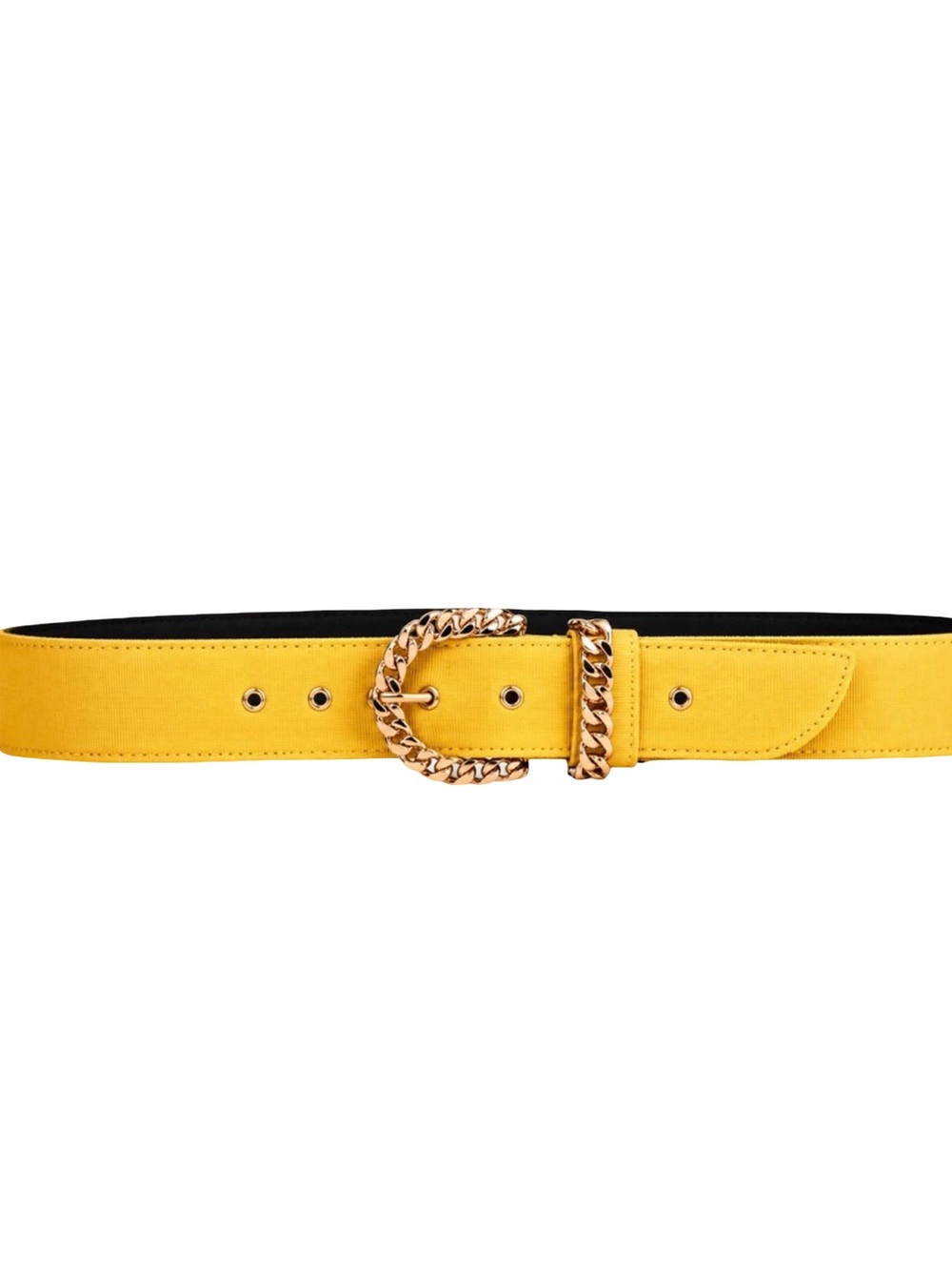 Neiman Marcus Yellow Satin Belt With Gold Chain Buckle Detail - Size Large